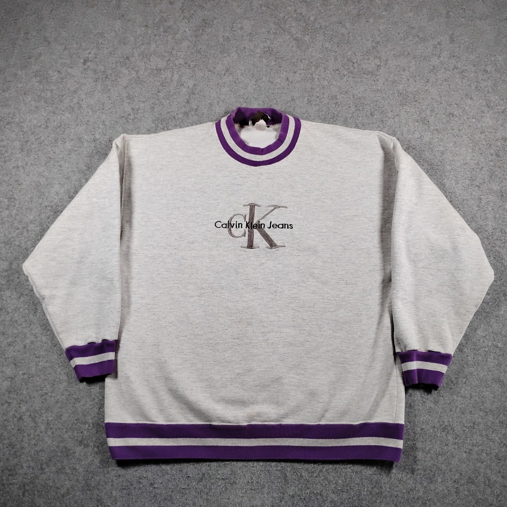 Vintage Calvin Klein Jeans Crewneck Sweatshirt Gray Purple Large Made in USA